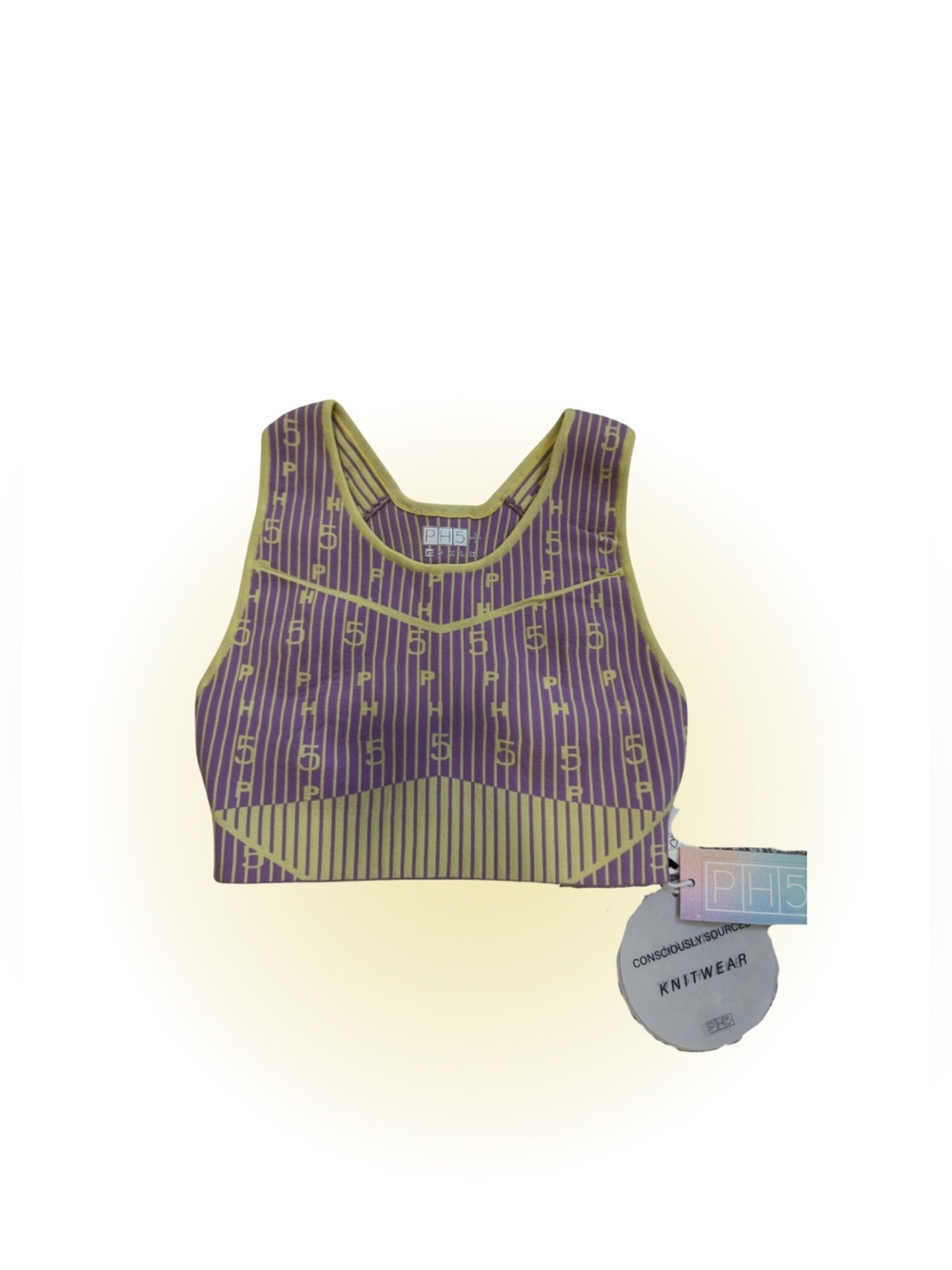 PH5 Purple and Yellow Logo-Pattern Knit Crop Sports Bra Top